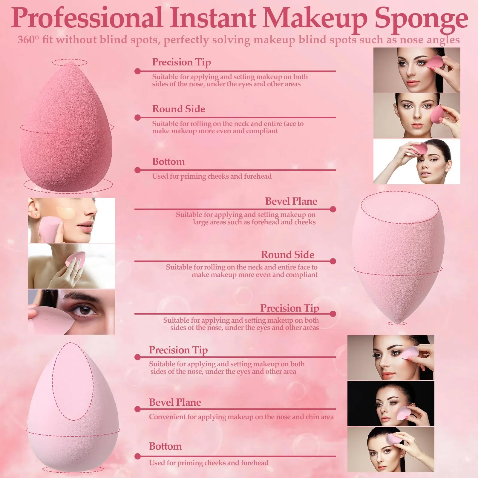 14 Pcs Makeup Sponge Set,Beauty Sponges Blender with 4 Pcs Powder Puff and 4 Pcs Mini Make up Sponges Valentine's Day Gift,Mother's Day Gift for Women Liquid,Foundation,Powder,Concealer,Cream(Pink)