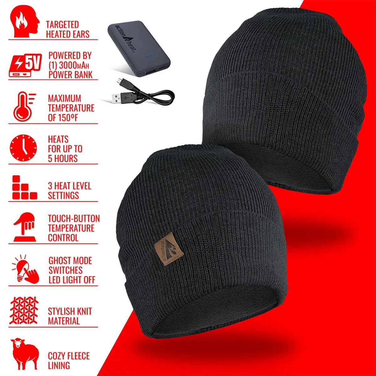 ActionHeat 5V Battery Heated Knit Hat & Gaiter Bundle