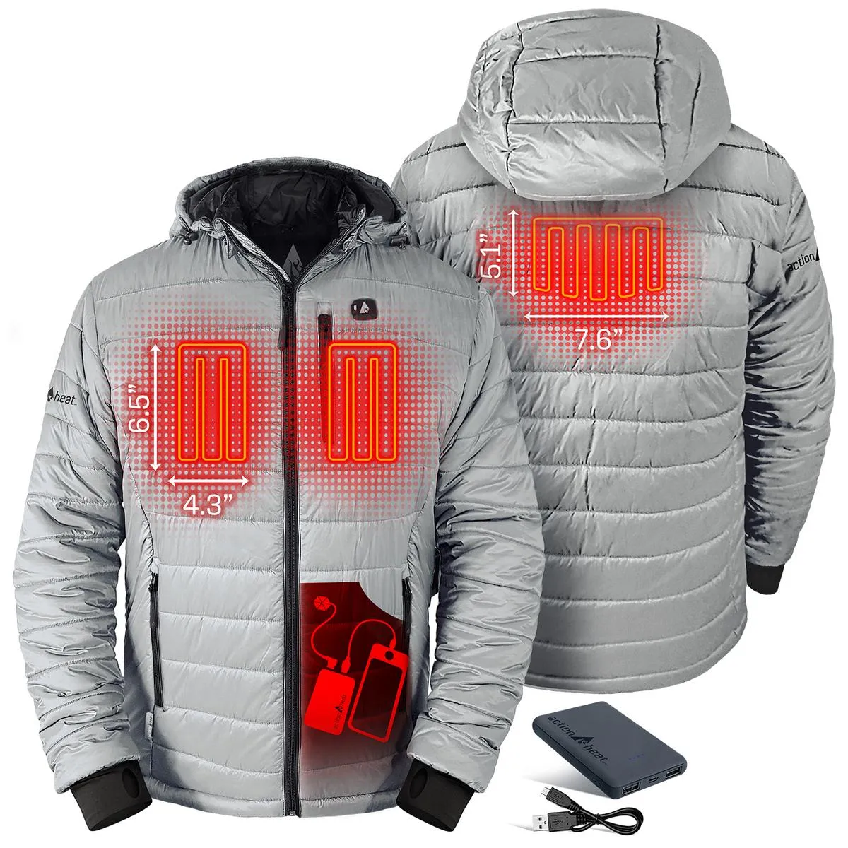 ActionHeat 5V Men's Insulated Puffer Battery Heated Jacket W/ Hood