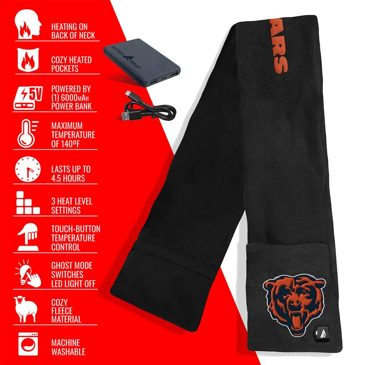 ActionHeat Chicago Bears 5V Battery Heated Scarf