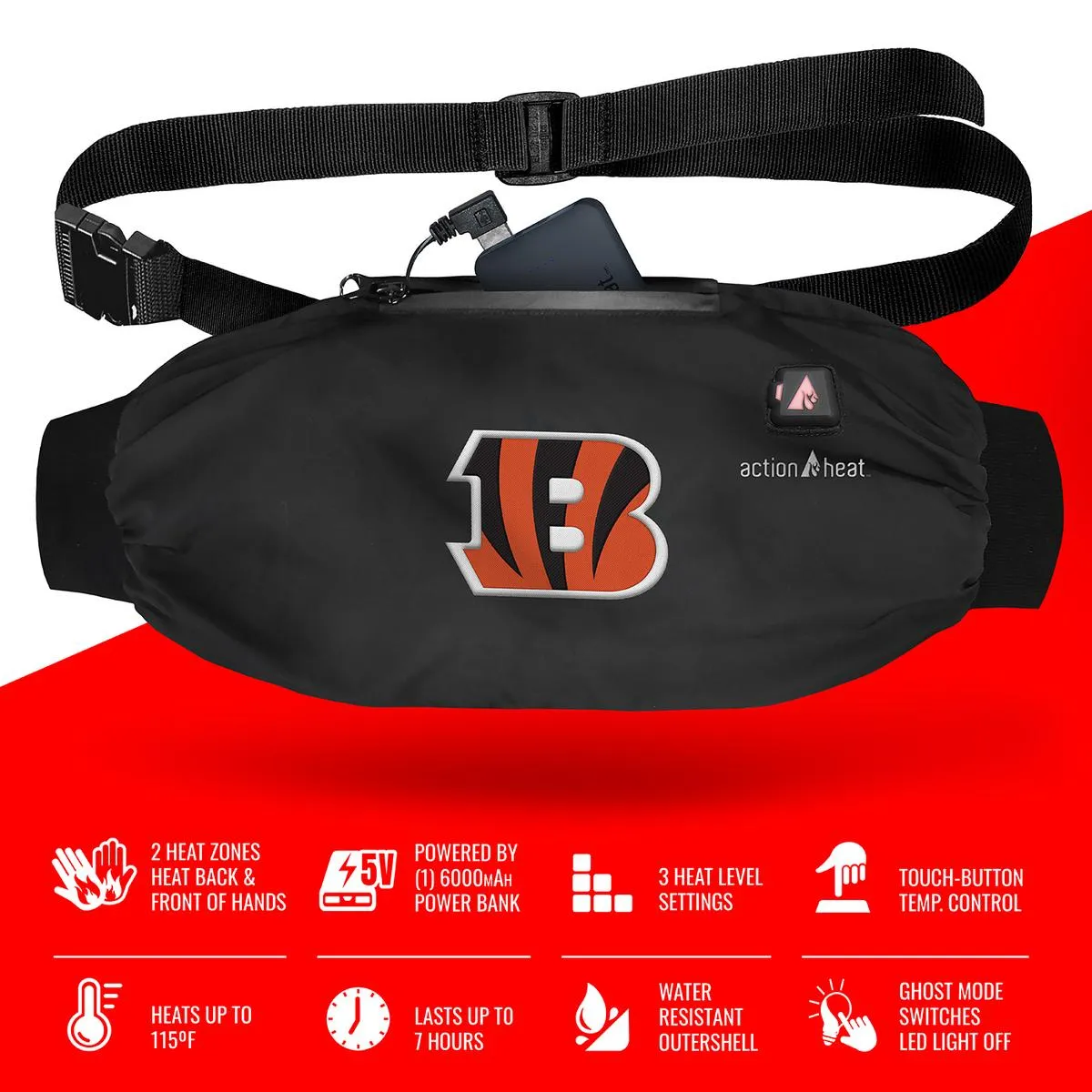 ActionHeat Cincinnati Bengals 5V Battery Heated Hand Muff