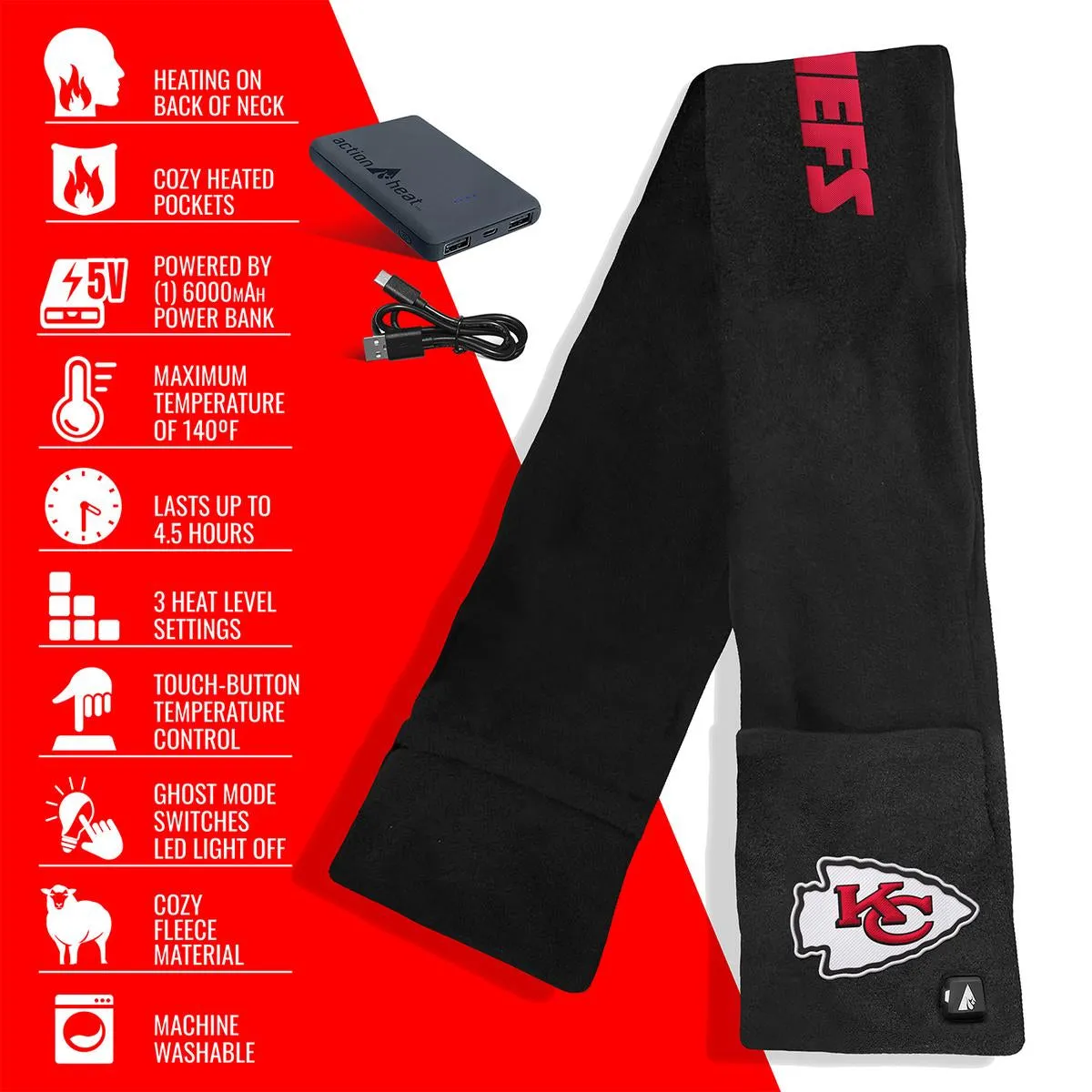 ActionHeat Kansas City Chiefs 5V Battery Heated Scarf