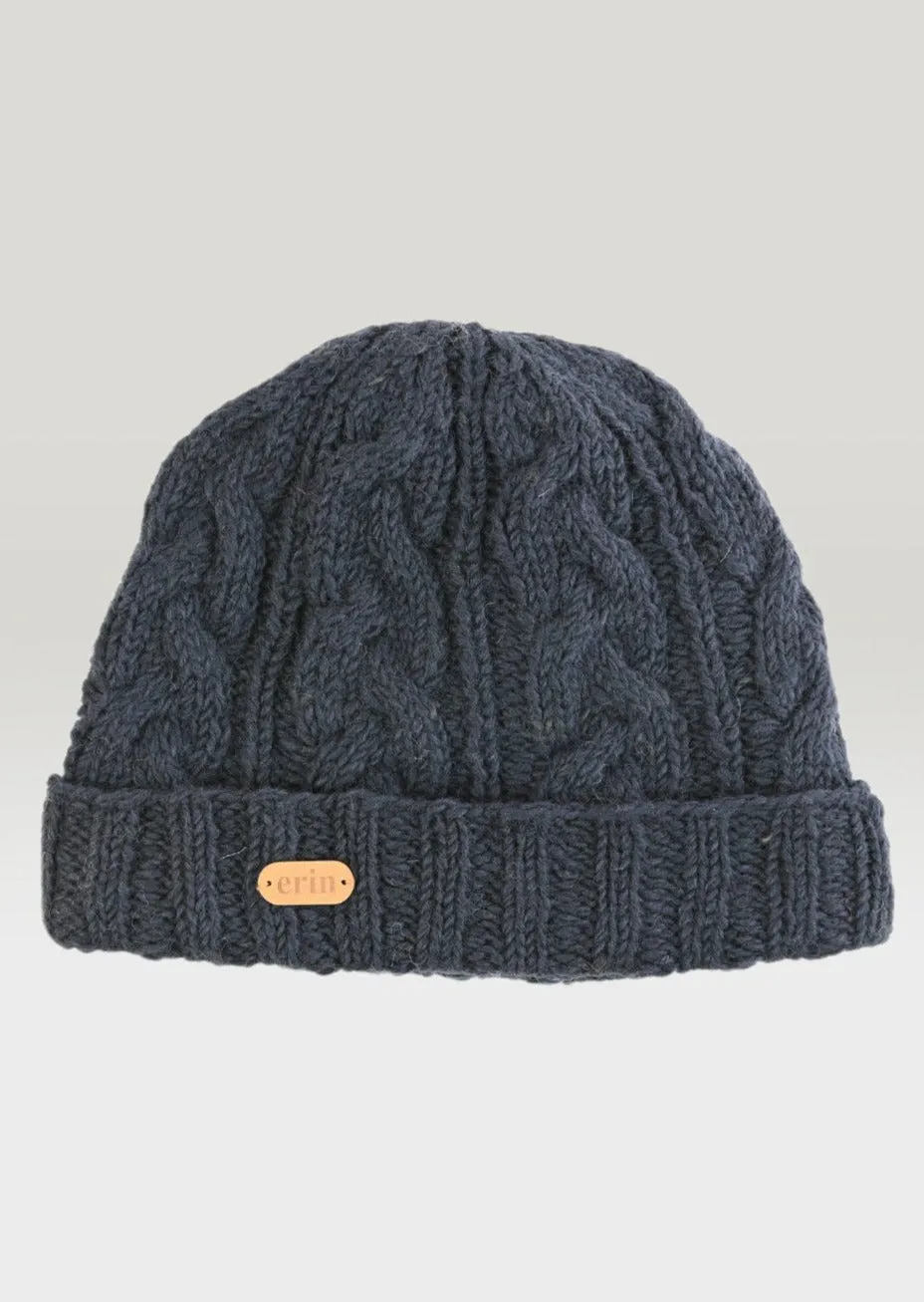 Aran Cable Turnup Hat | Navy