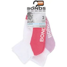 Bonds Baby Logo Quarter Crew Socks 2 Pack - Pink/Lilac