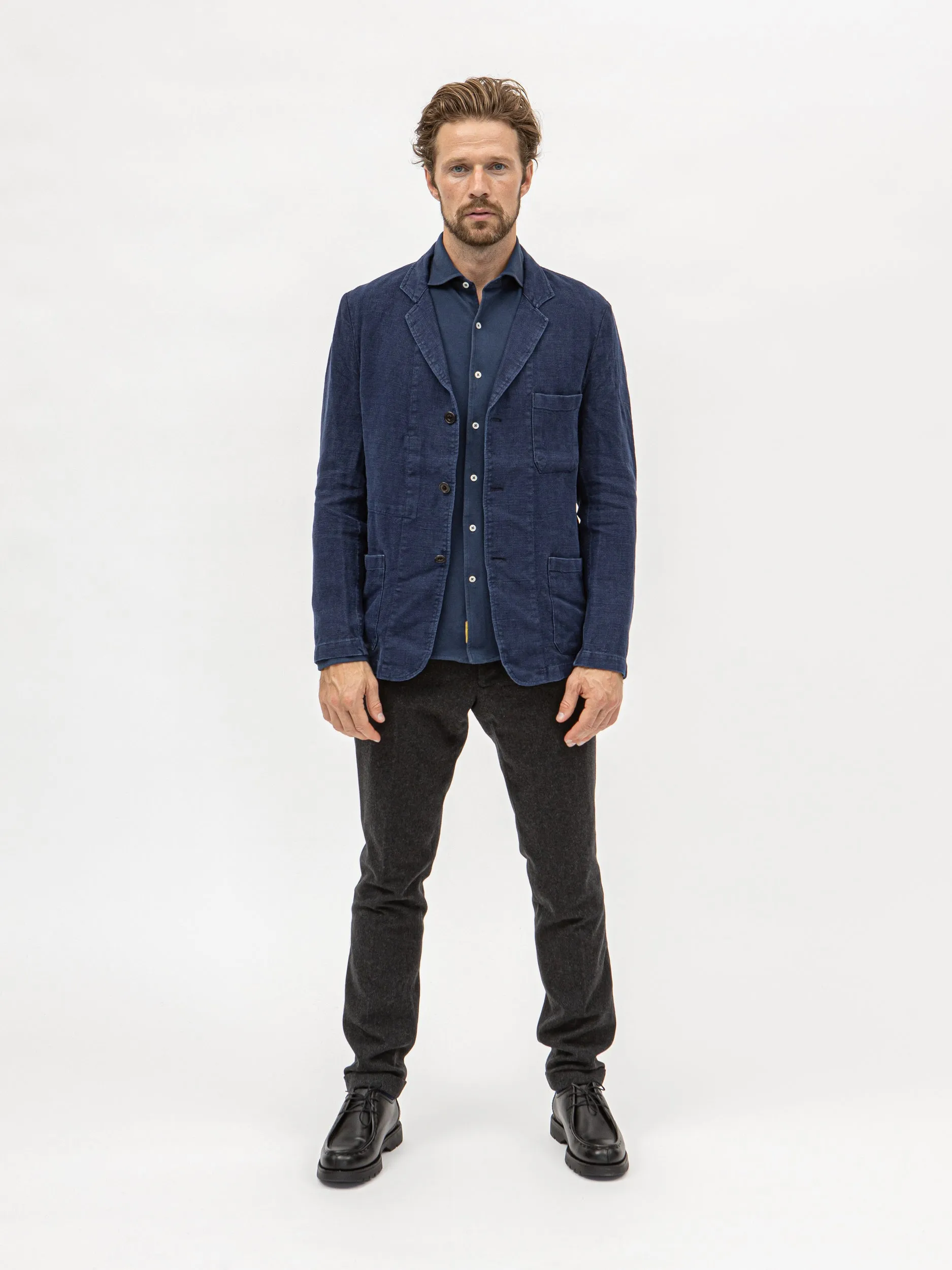 Burrows & Hare Linen Crosshatch Blazer - Navy