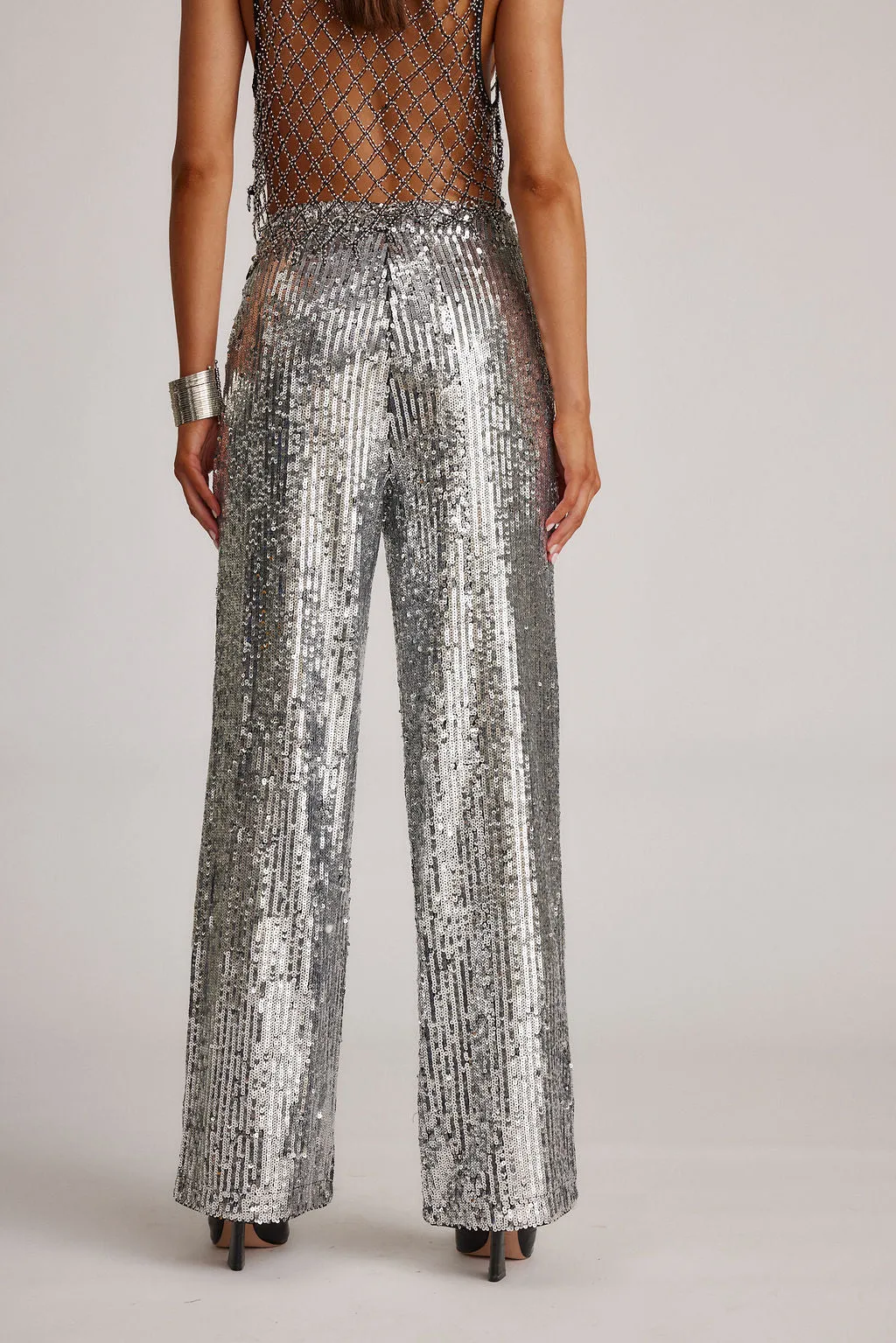 California Dreaming Silver Sequin Trousers