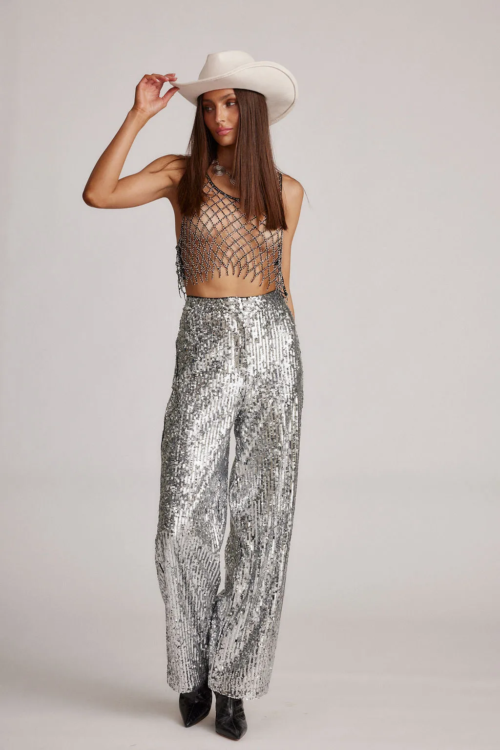 California Dreaming Silver Sequin Trousers