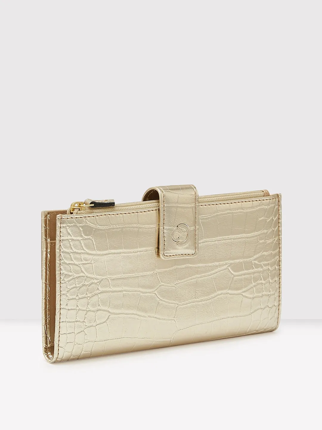 Caprese Kristy Medium Wallet Croco Faux Leather For Women Light Gold