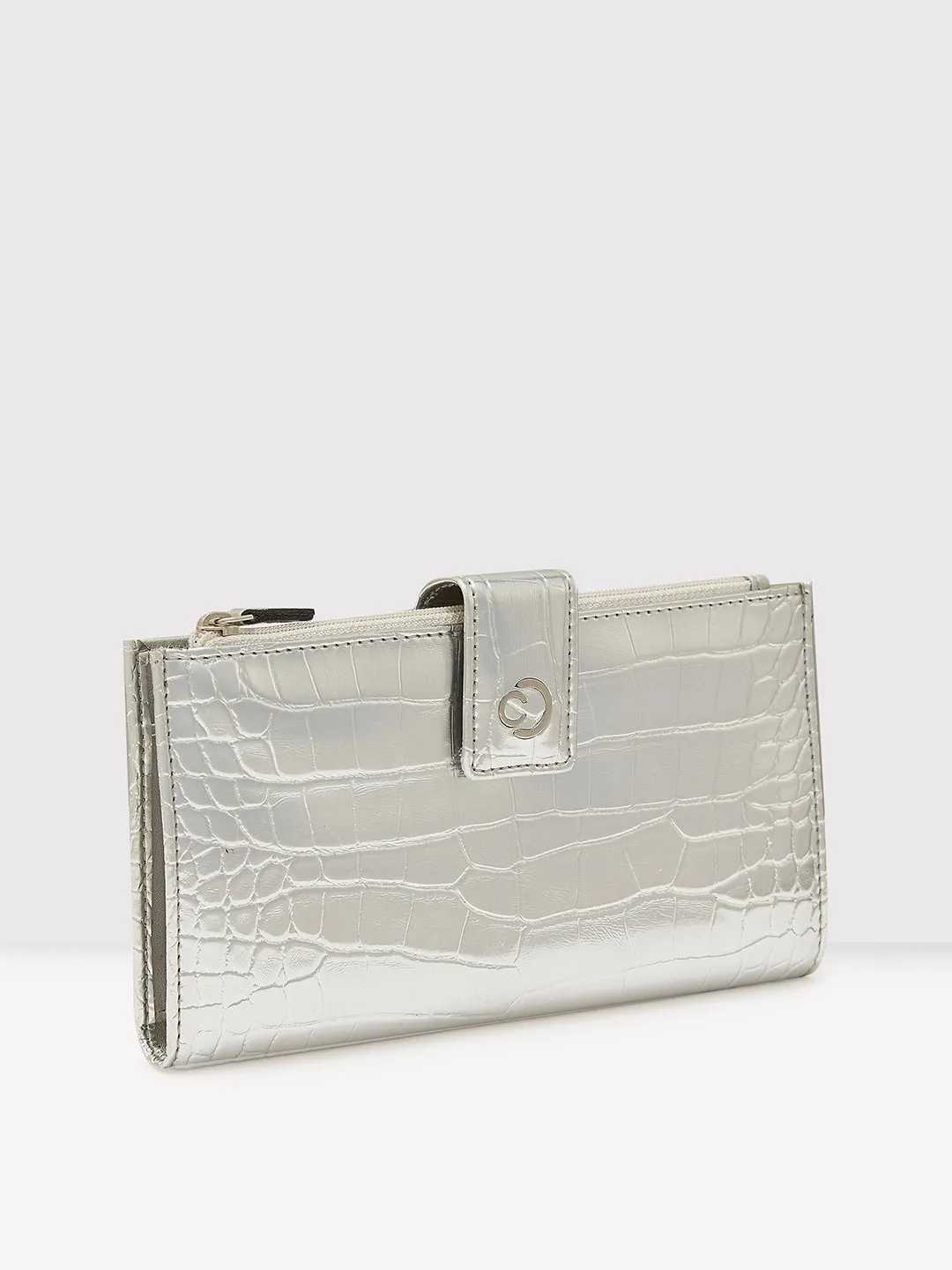 Caprese Kristy Medium Wallet Croco Faux Leather For Women Silver