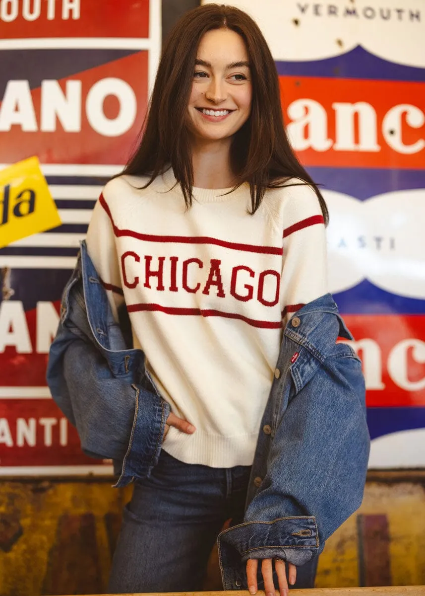 Chicago Varsity Stripe Sweater - Scarlet