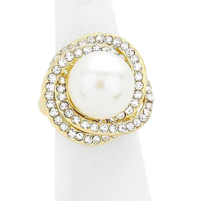 Crystal Trim Pearl Stretch Ring