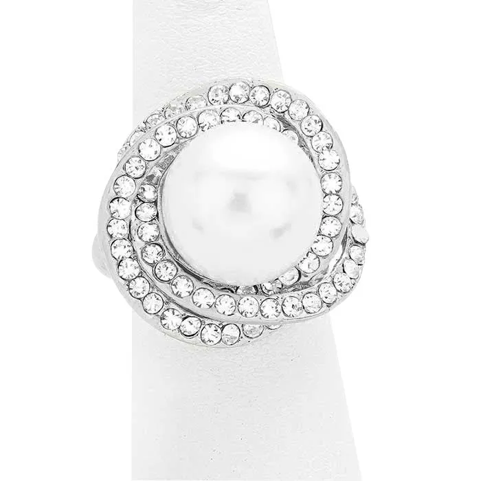 Crystal Trim Pearl Stretch Ring