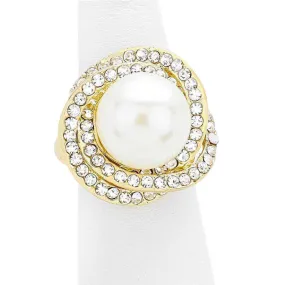 Crystal Trim Pearl Stretch Ring