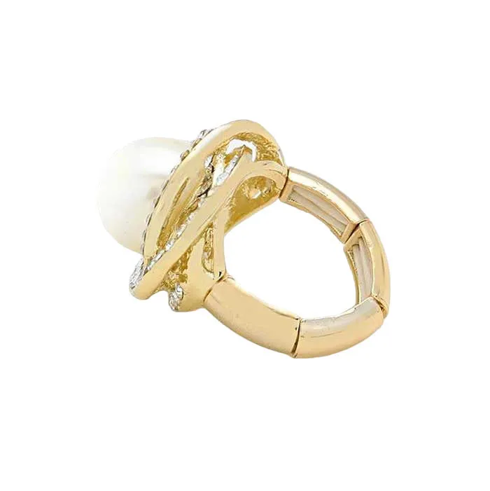 Crystal Trim Pearl Stretch Ring