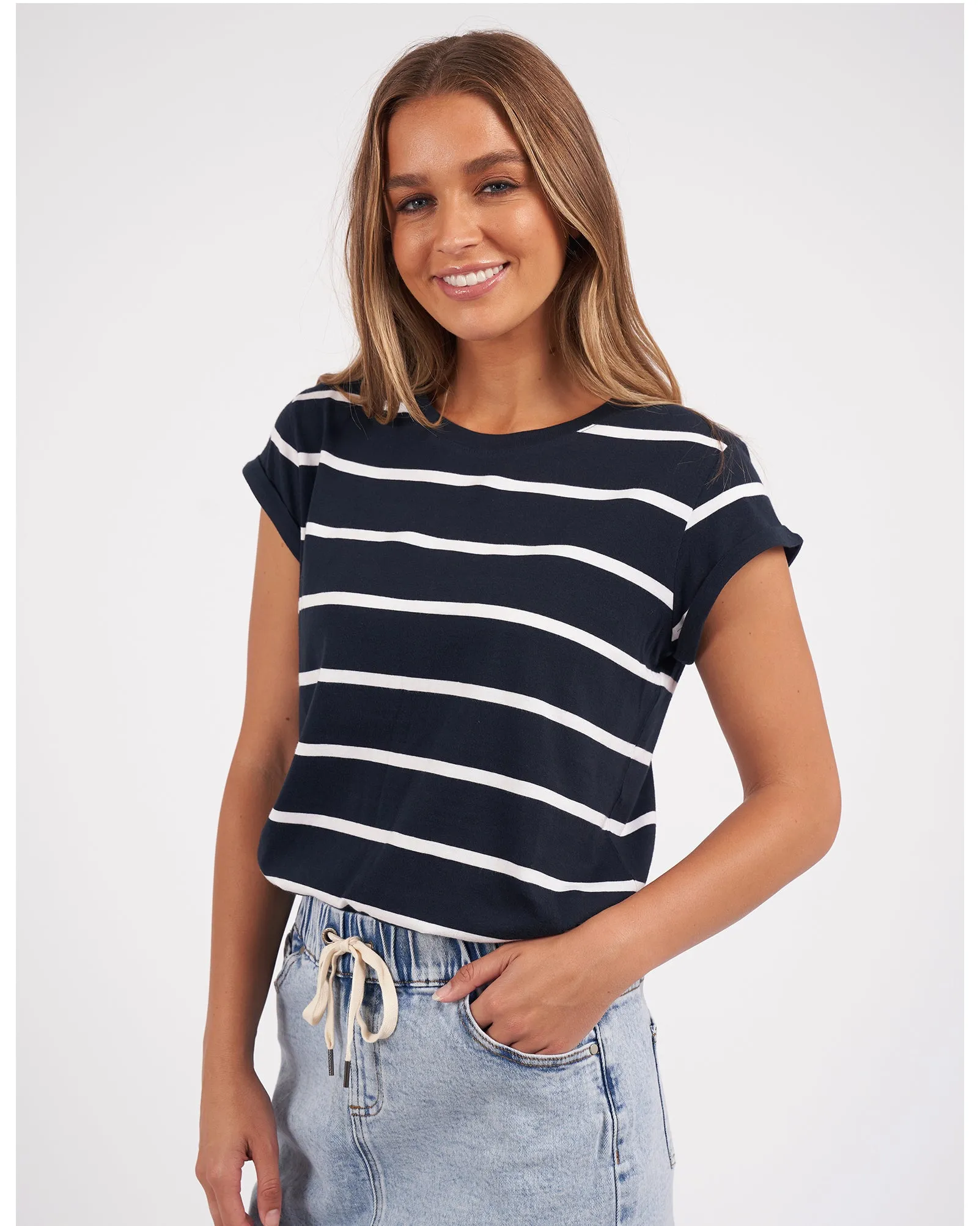 Foxwood Manly Stripe Tee - Navy with White Stripe