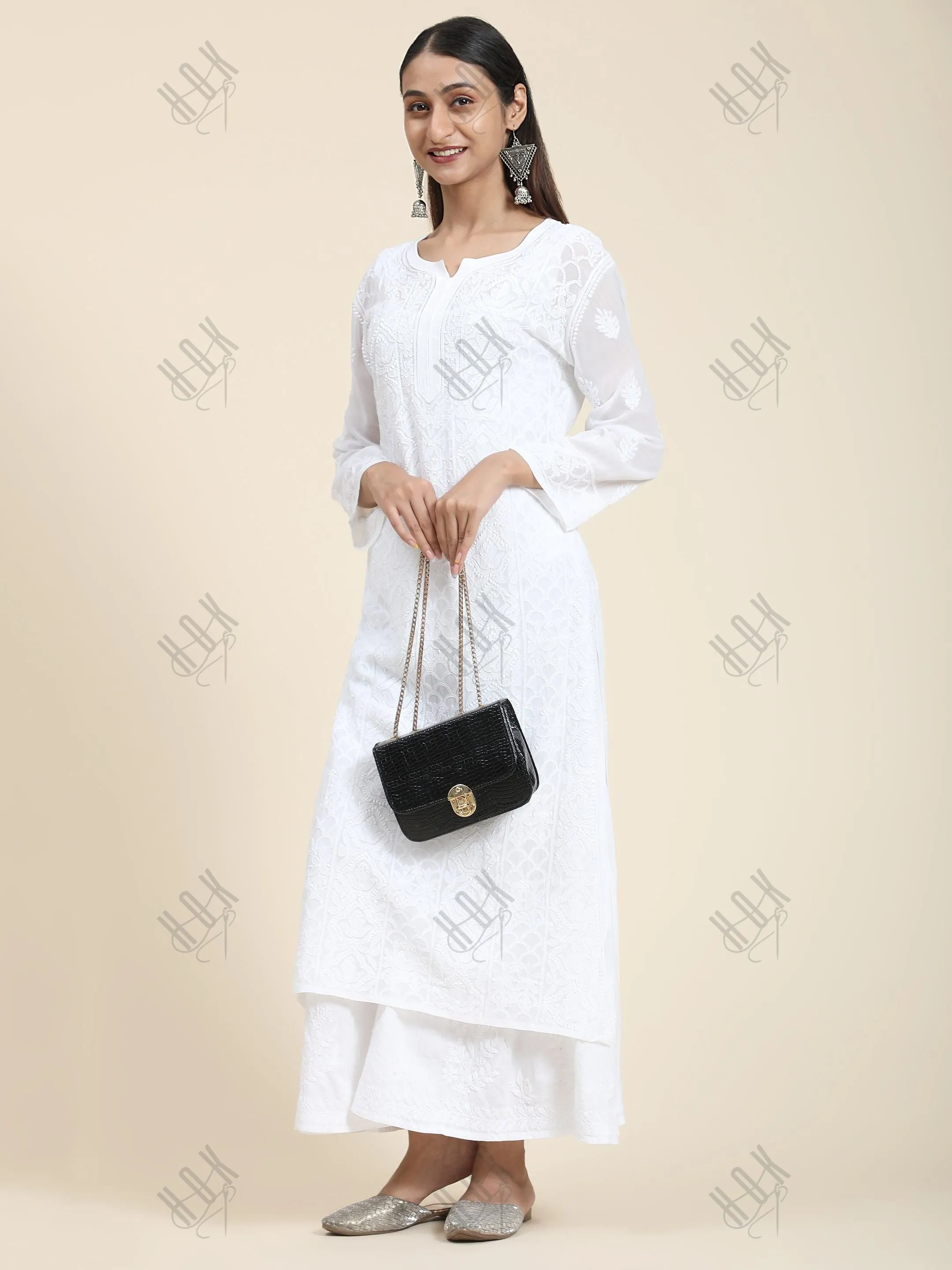 HOK Chikankari Cotton White Pant Garara