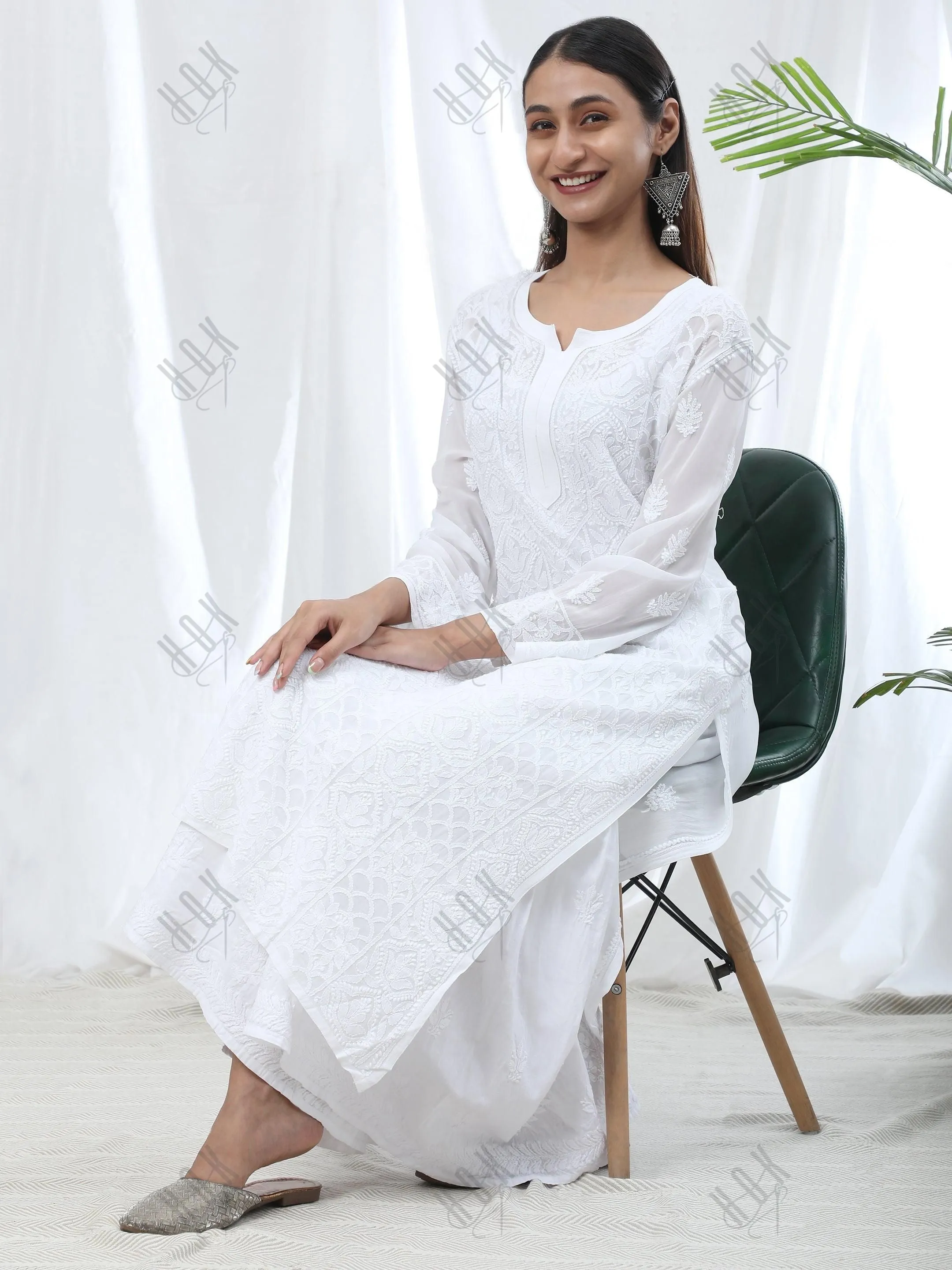 HOK Chikankari Cotton White Pant Garara