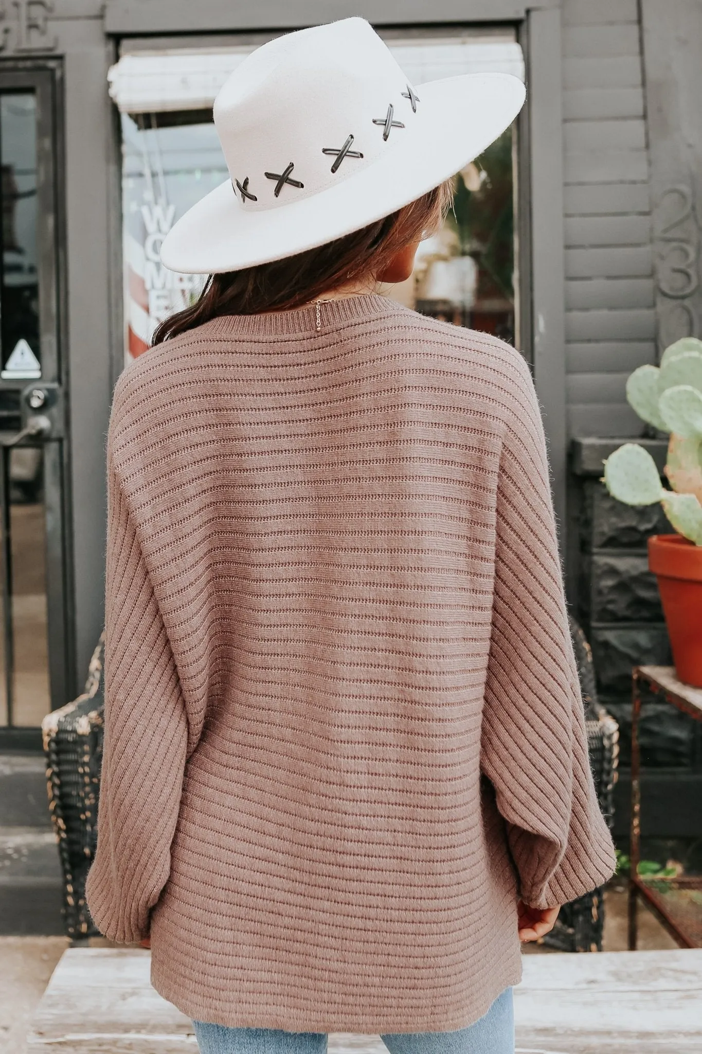 Latte Run Boatneck Dolman Ribbed Sweater - Mocha