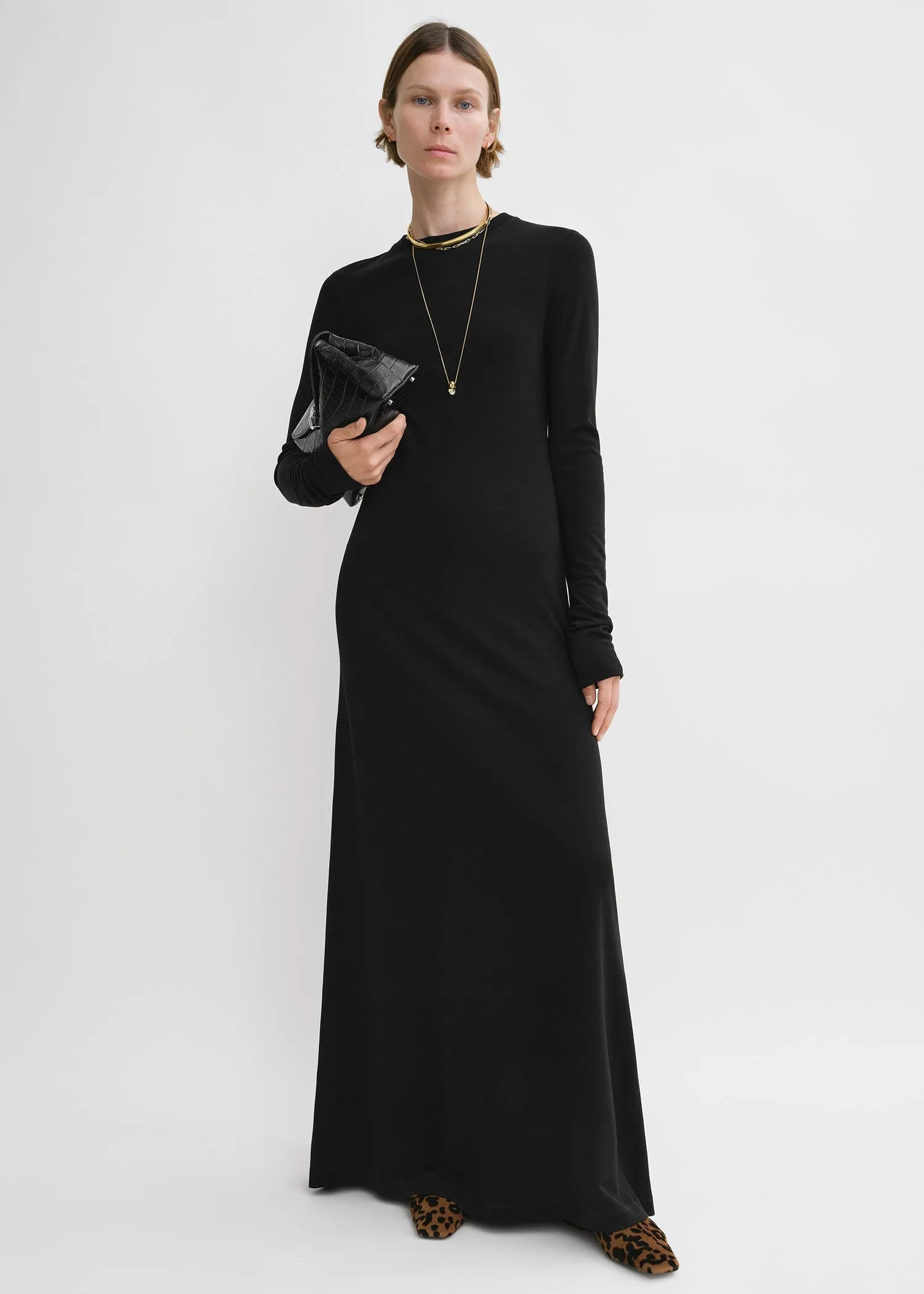 Long-sleeve jersey dress black