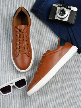 Men Lace-Up Tan Casual Sneakers