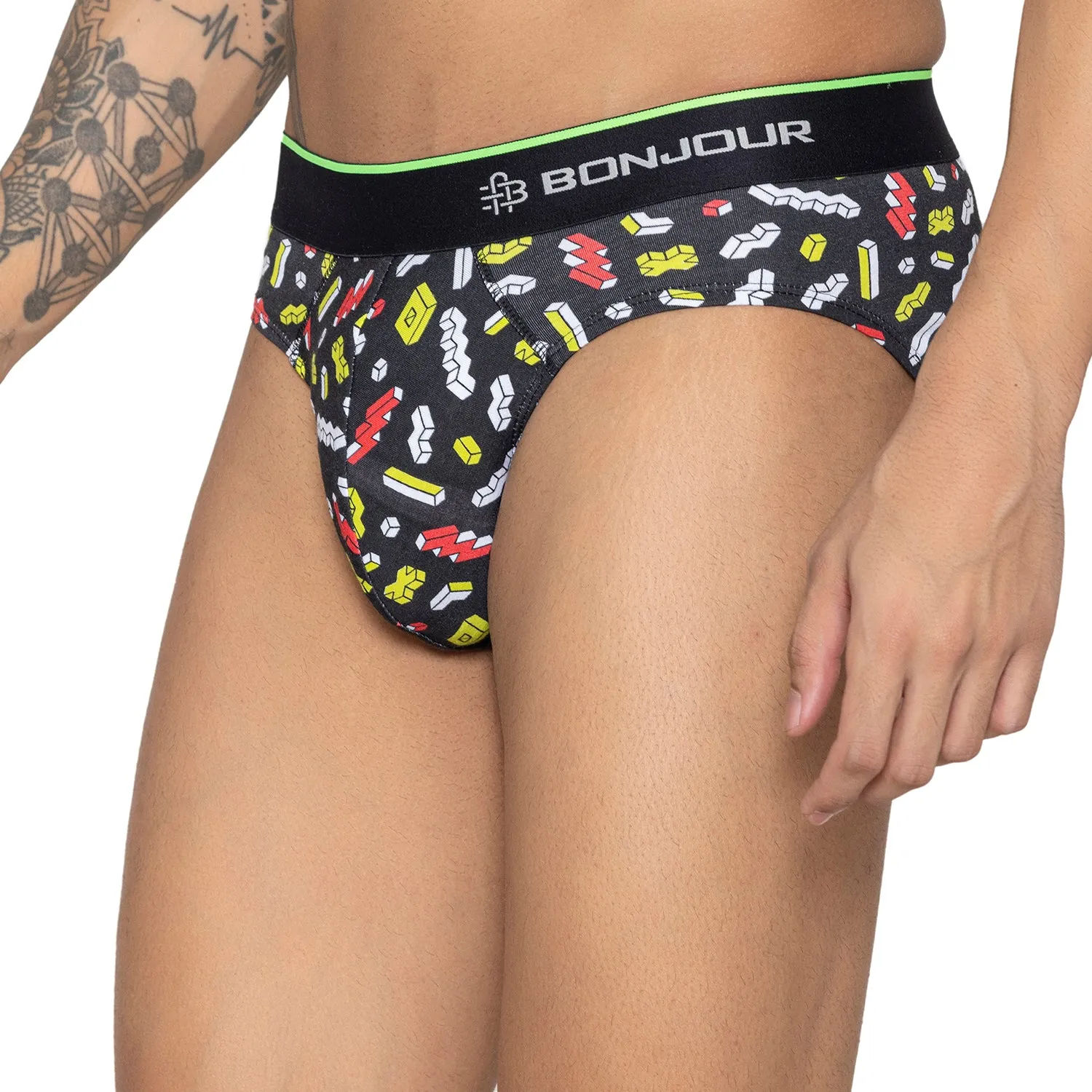 Men's Multicolor Supersoft Printed Modal Cotton Briefs - Single Pack| Black