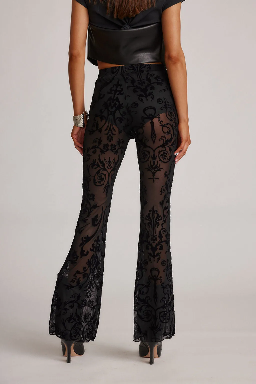 Midnight Hour Black Velvet Burnout Flare Pants