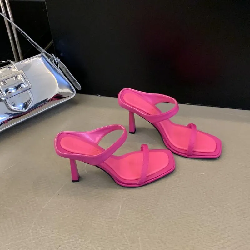 One-piece strappy stiletto high heel sandals