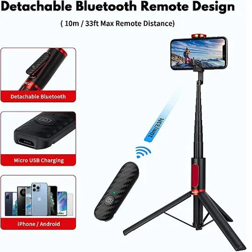 Portable 60" Aluminum Selfie Stick Tripod Stand