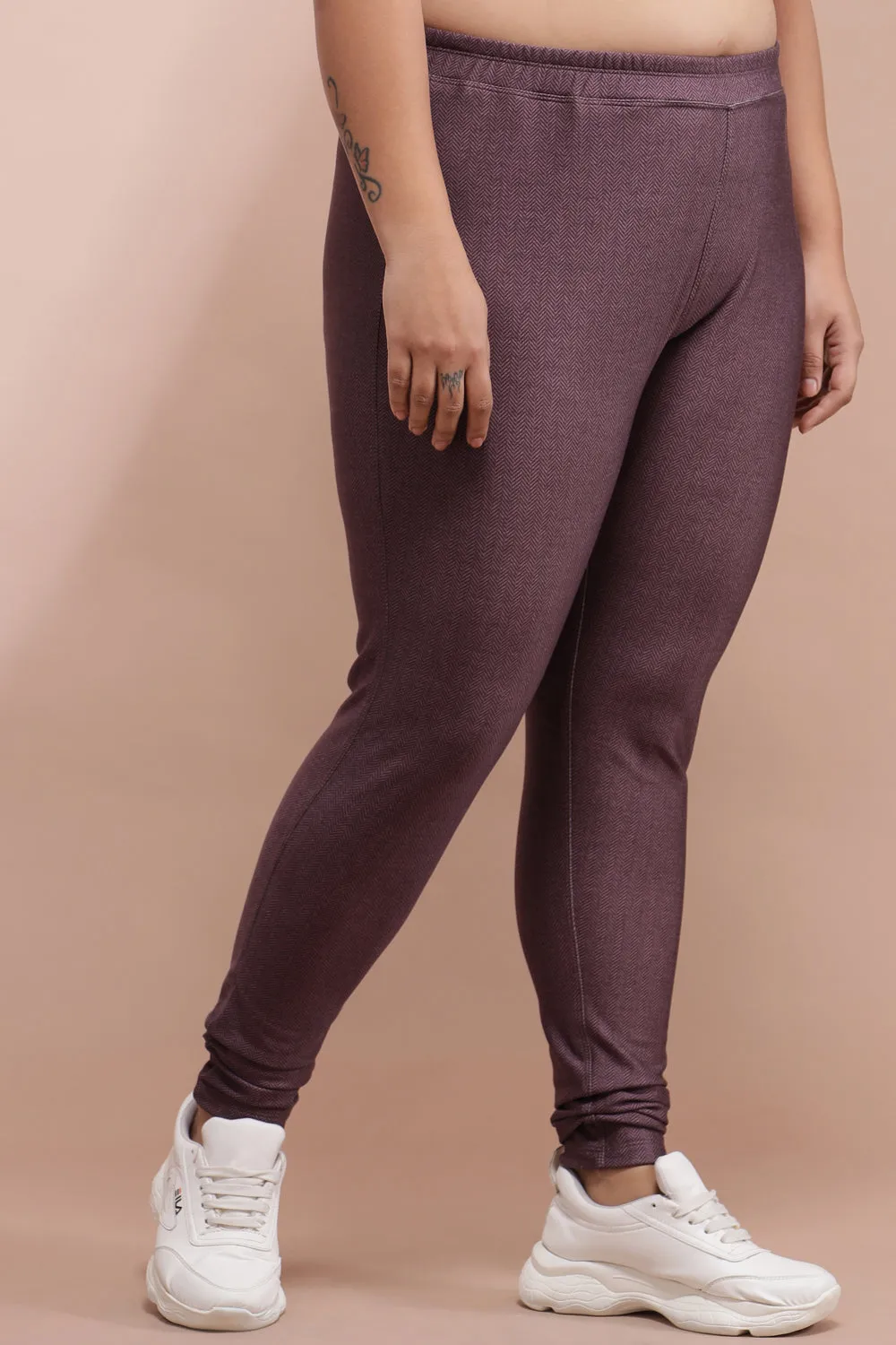 Raisin Black Weave Warm Winter Fleece Leggings