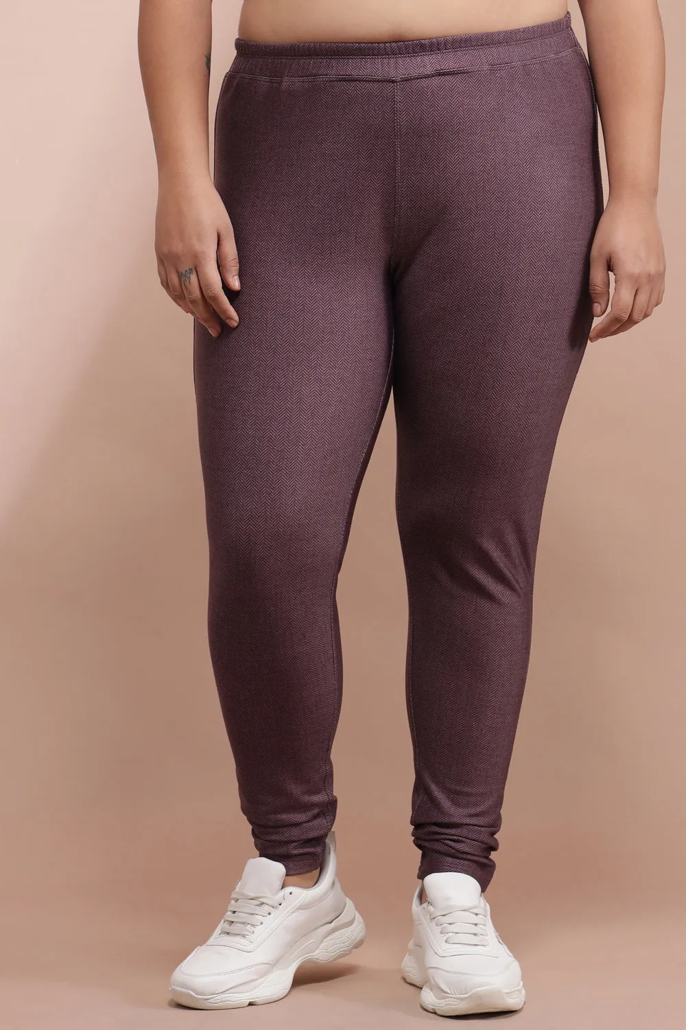 Raisin Black Weave Warm Winter Fleece Leggings