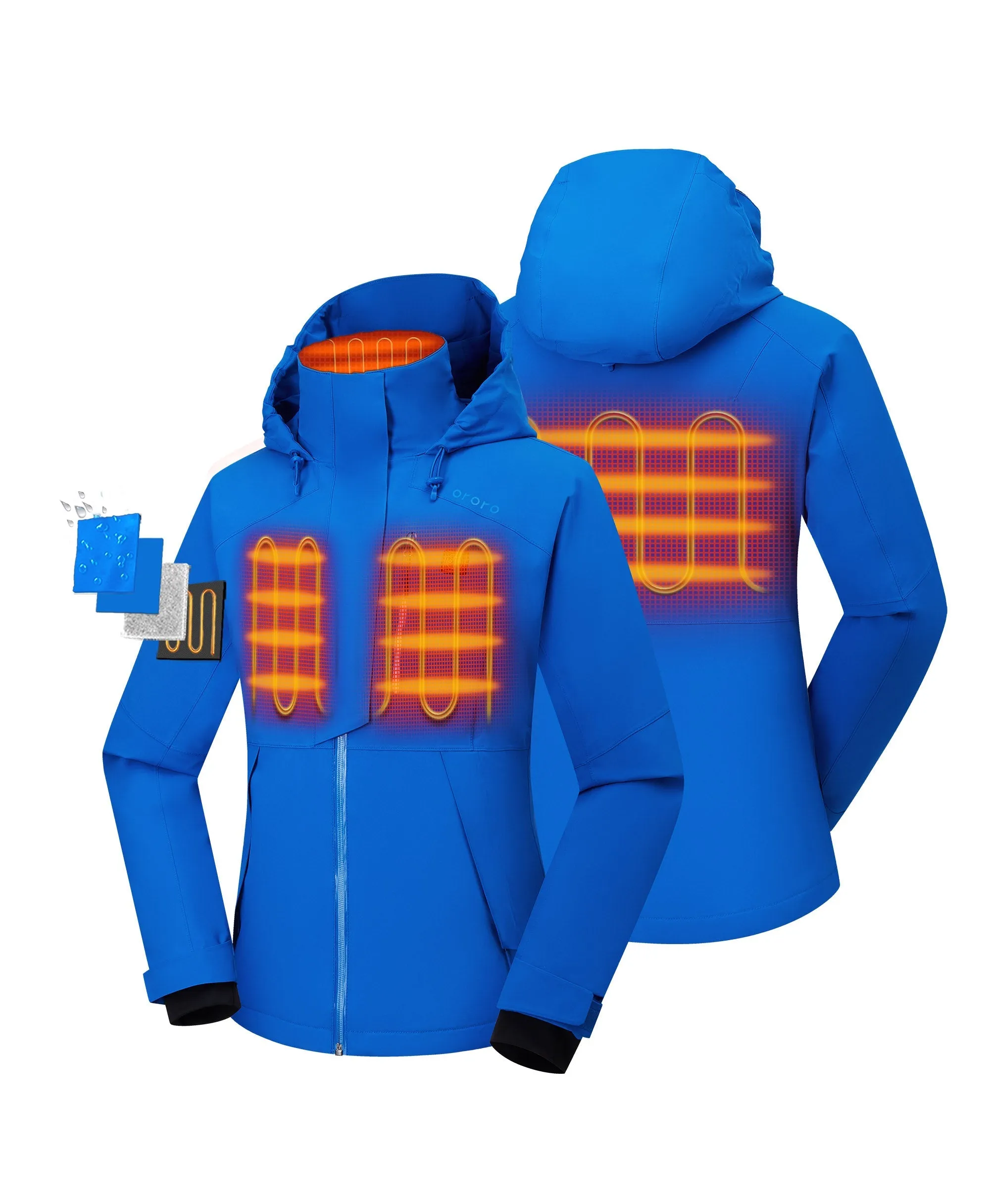 Women's Waterproof Heated Ski Jacket - Black/Blue